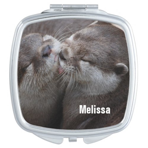 2 Kissing Otters Wildlife Photo Compact Mirror