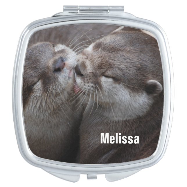 2 Kissing Otters Wildlife Photo Compact Mirror (Front)