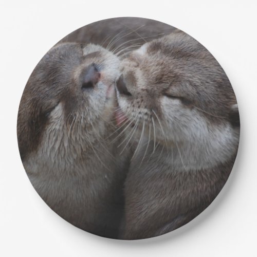 2 Kissing Otters Wildlife Photo Paper Plates