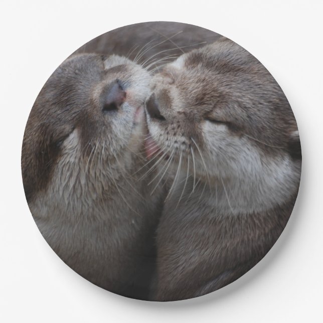 2 Kissing Otters Wildlife Photo Paper Plates (Front)