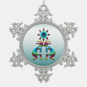 2 Kokopelli #41 Snowflake Pewter Christmas Ornament