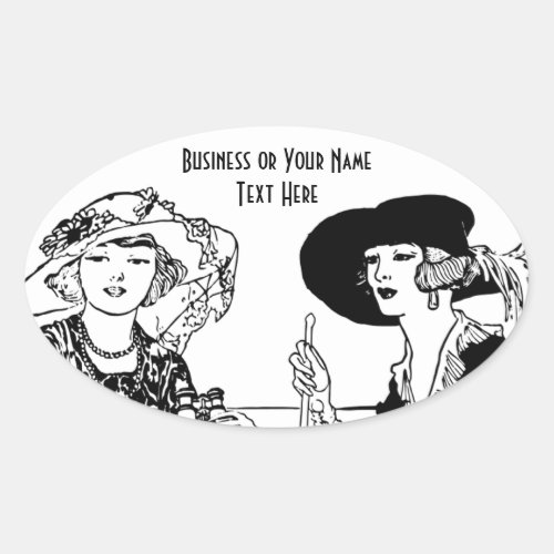 2 Ladies Vintage Fashion and Hats Company Name Oval Sticker