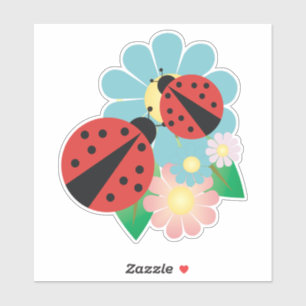 2 Ladybugs and Flowers Sticker