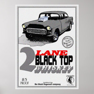 2 lane black top whiskey poster