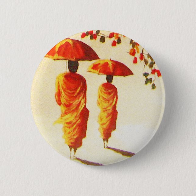 2 Laotian Buddhist Monks Button (Front)