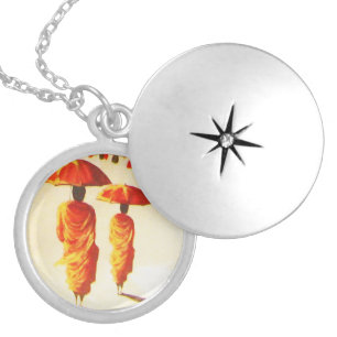 2 Laotian Buddhist Monks Locket Necklace