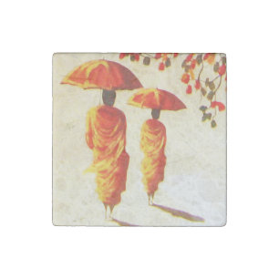 2 Laotian Buddhist Monks Stone Magnet