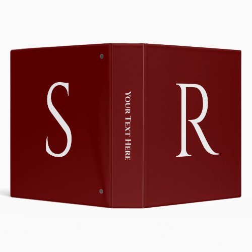 2 Large White Monograms Initials on Deep Red 3 Ring Binder