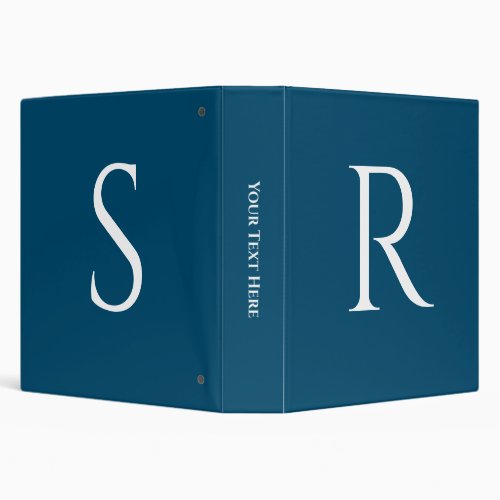 2 Large White Monograms Initials on Ocean Blue 3 Ring Binder