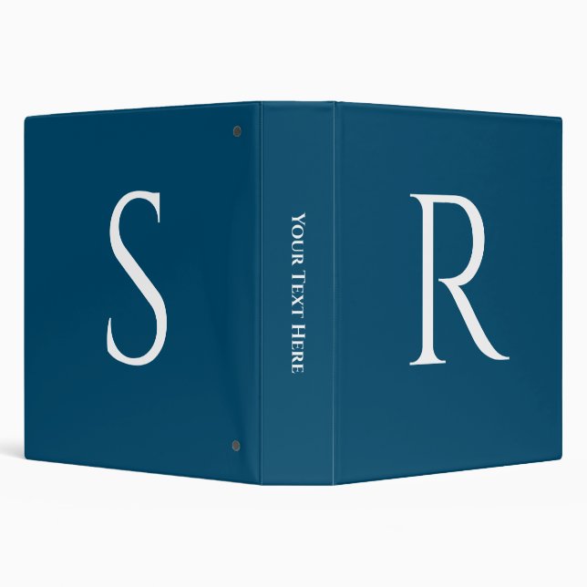 2 Large White Monograms, Initials on Ocean Blue 3 Ring Binder (Background)