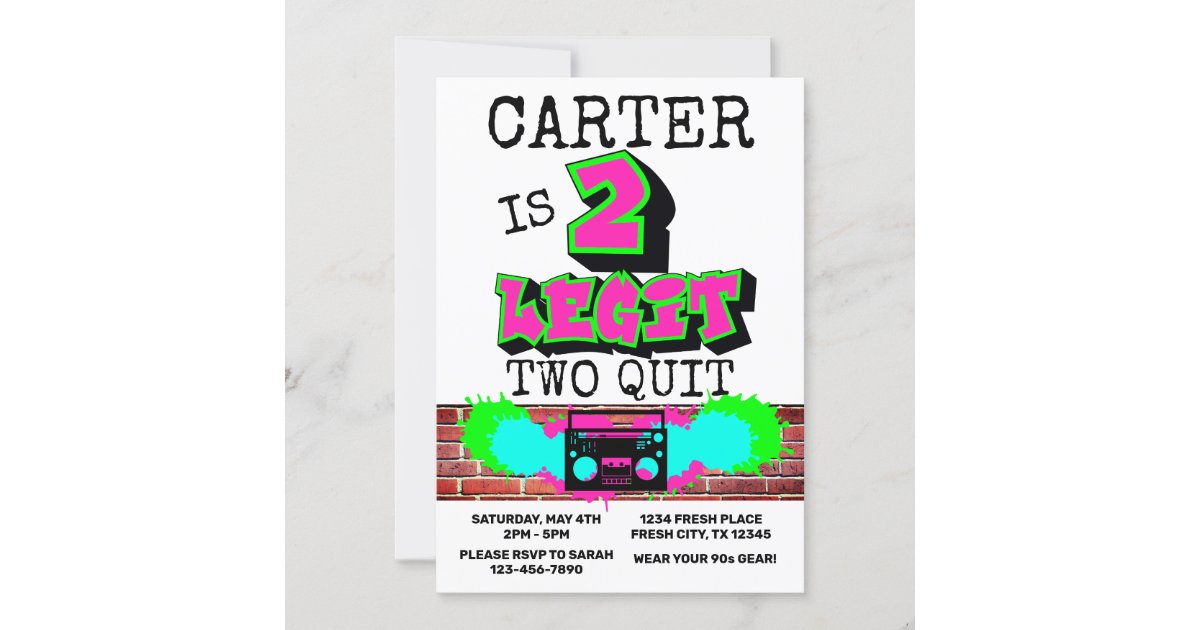 2 Legit Two Quit Fresh Graffiti 90s Style Birthday Invitation Zazzle
