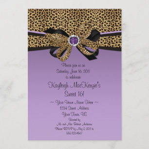 #2 Leopard Print Purple Jewels Diamonds Sweet 16 Invitation