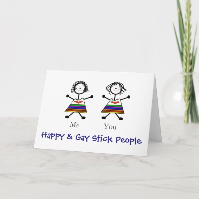 2 Lesbian Stickmen Romantic Greeting Card (Front)