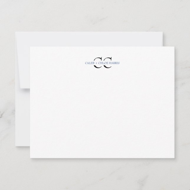 2 Letter Monogram Couple Initials Wedding Blue Note Card (Front)