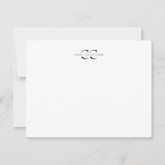2 Letter Monogram Couple Initials Wedding Brown Note Card (Front)