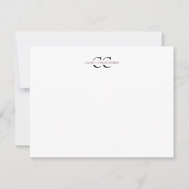 2 Letter Monogram Couple Initials Wedding Burgundy Note Card (Front)