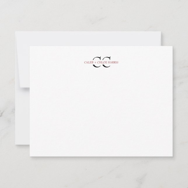 2 Letter Monogram Couple Initials Wedding Red Note Card (Front)