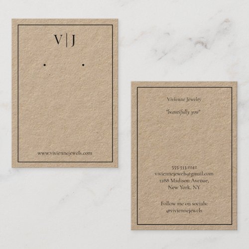2 Letter Monogram Jewelry Earrings Display Card