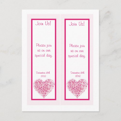 2 Light Pink Heart Wedding Save Date Bookmarks Announcement Postcard