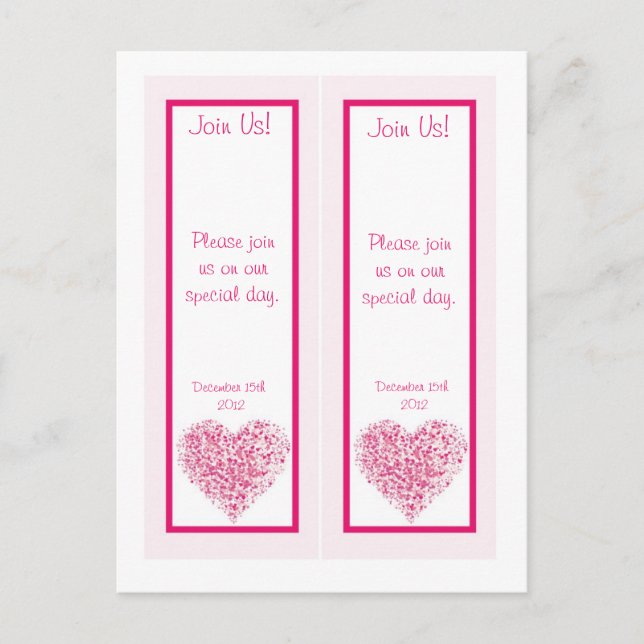 2 Light Pink Heart Wedding Save Date Bookmarks Announcement Postcard (Front)