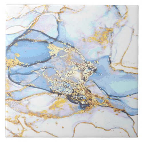 2Liquid ocean blue and gold marble texture Ceramic Tile