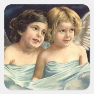 2 Little Angels Draped in Blue Square Sticker