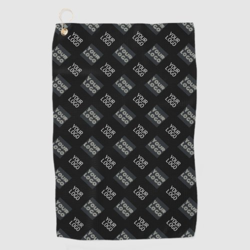 2 Logos Diagonal Repeating Logo  Black Golf Towel