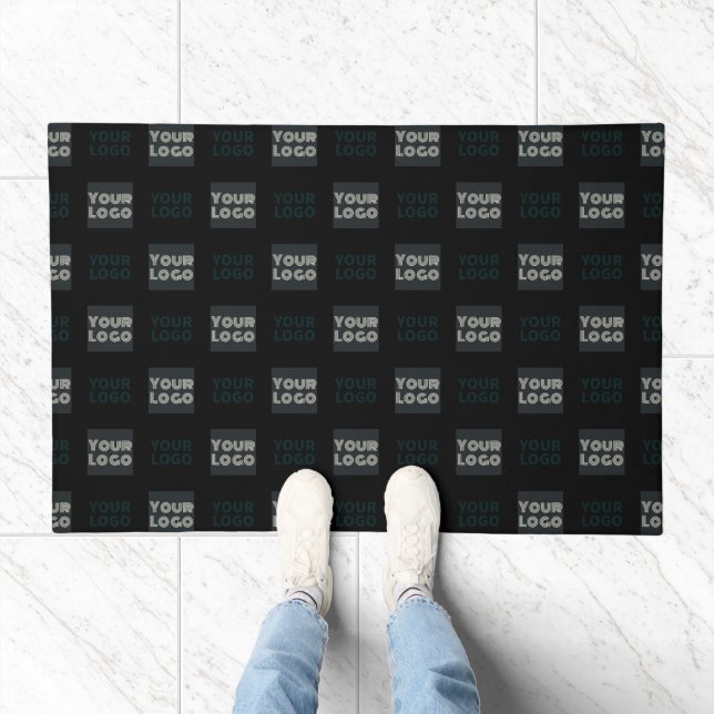 2 Logo's Simple Repeating Logo | Black Doormat (Indoor)