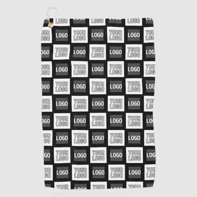 2 Logo's Simple Repeating Logo | Black Golf Towel (Front)