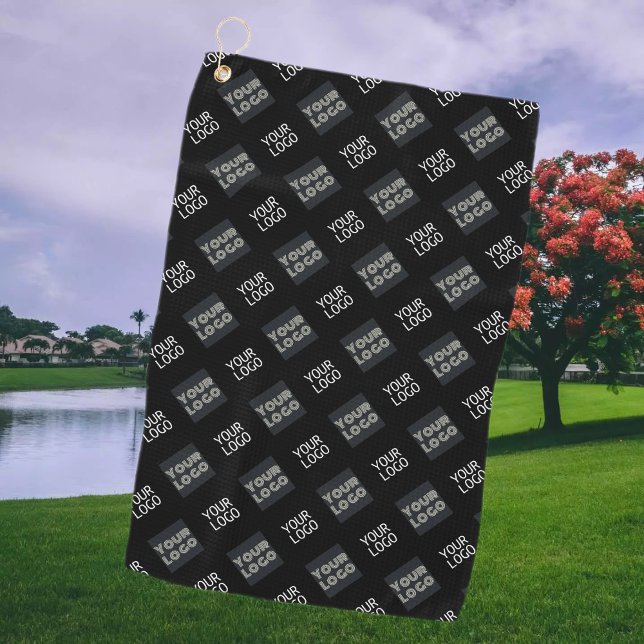 2 Logo's Simple Repeating Logo | Black Golf Towel (Creator Uploaded)