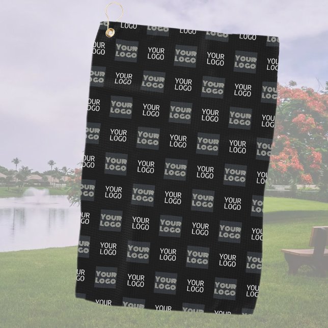 2 Logos Simple Repeating Logo | Black Golf Towel (Creator Uploaded)