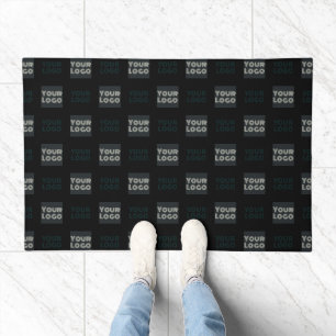 2 Logos, Simple Repeating Logos Black Doormat