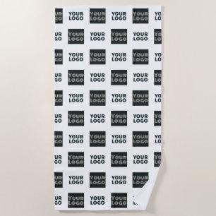 2 Logos Simple Repeating Logos   White Beach Towel
