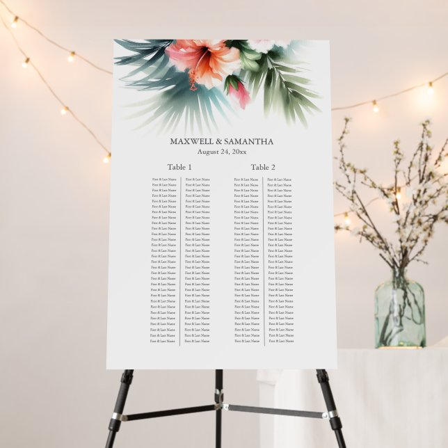 2 Long Tables Floral Wedding Seating Chart Sign (In Situ (Stand))