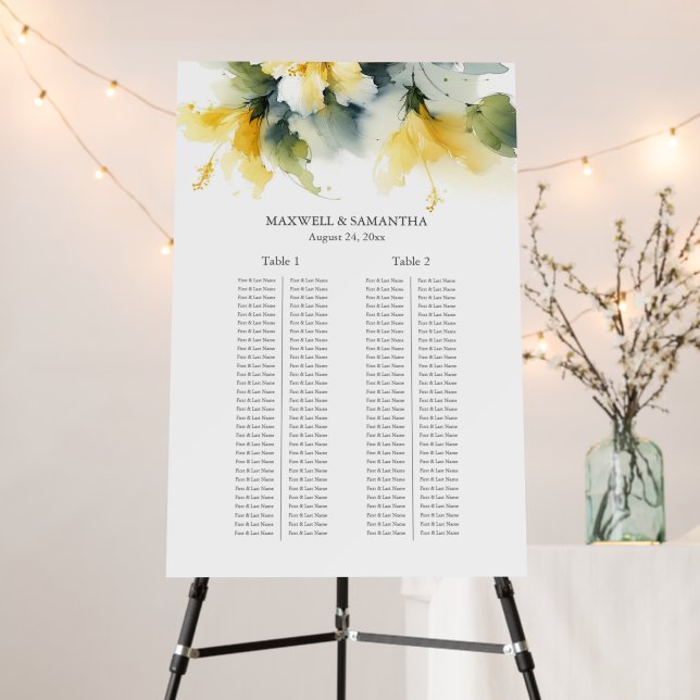 2 Long Tables Floral Wedding Seating Chart Sign (In Situ (Stand))