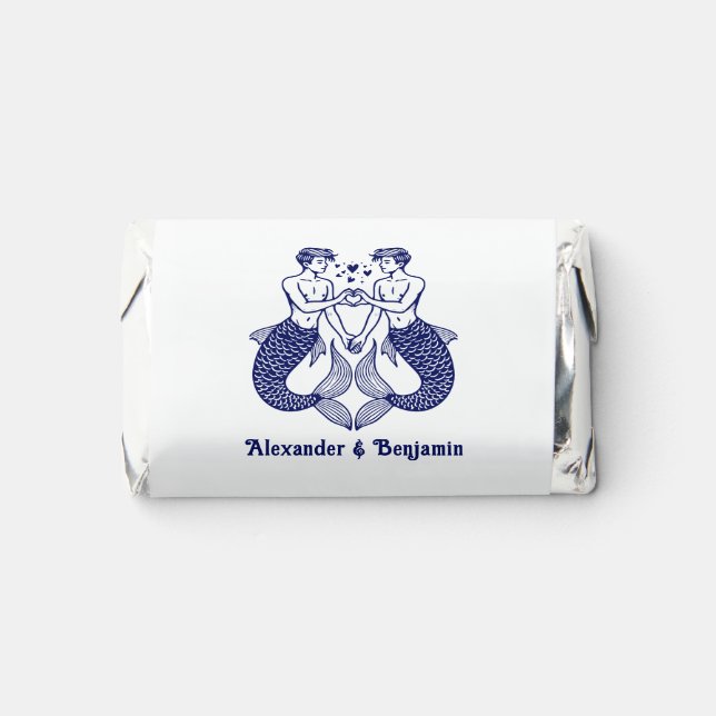 2 Mermen Making Heart Sign Wedding Couple Names Hershey's Miniatures (Front)