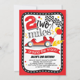 2 Miles Around the Track Race Car 2nd Birthday Invitation