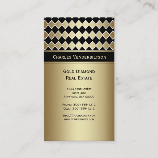 Customizable #2 Modern Black Gold Diamond Business Card