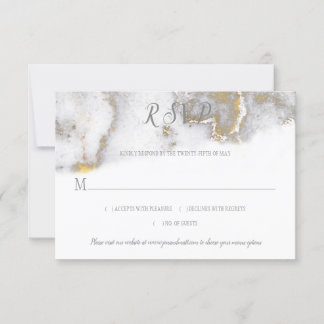 #2 Modern Gold Glitter and Gray Marble Effect RSVP Card