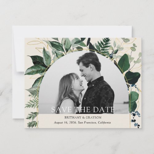 2 Modern Greenery arched wedding save the date ca