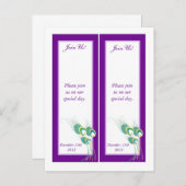 2 Modern Purple Peacock Save the Date Bookmarks Announcement Postcard (Front/Back)
