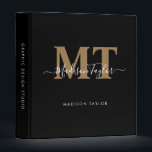 2 Monogram Black Gold Script Office School 3 Ring Binder<br><div class="desc">Elegant 2 Monogram Initital Gold Black White Script Name Home Office Professional Work Back to School Recipe 3 ring binder</div>