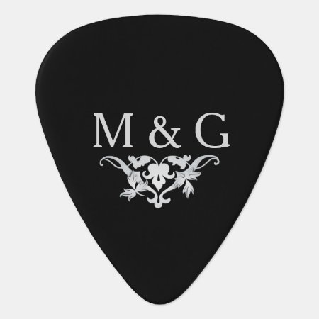 2 Monograms Couple With Scrollwork Guitar Pick