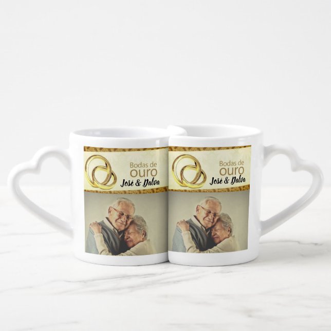 2 Mugs Weddings De Ouro 50 Years Marriage Heart (Front Nesting)
