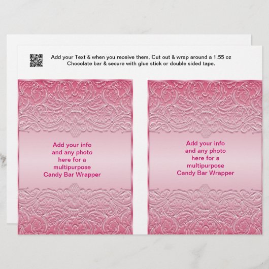 2 Multipurpose Candy Bar Wrappers Party Favor (Front/Back)