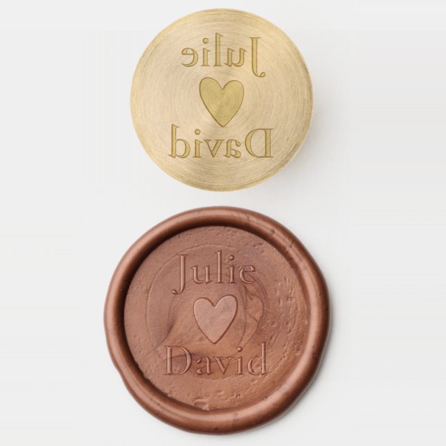 2 Names Love Heart Wedding Wax Seal Stamp (Stamped)