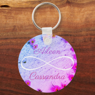 2 Names Simple Infinity Symbol Friends Flowers  Keychain
