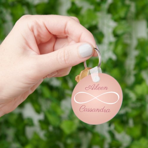 2 Names Simple Infinity Symbol Friends Rose Pink Keychain