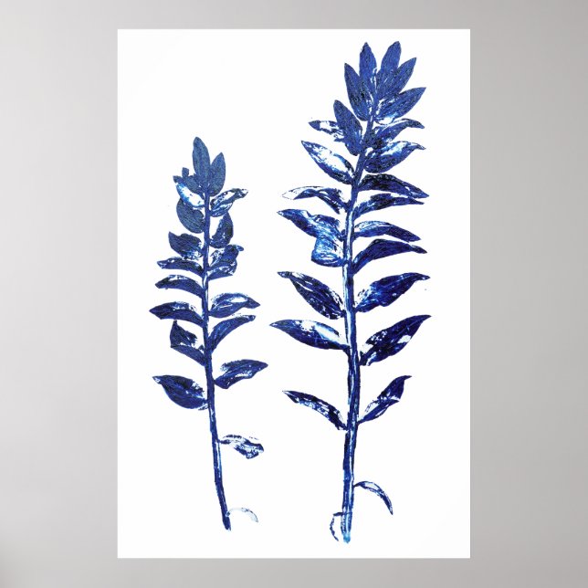 2 navy blue branches leafs arts  poster (Front)