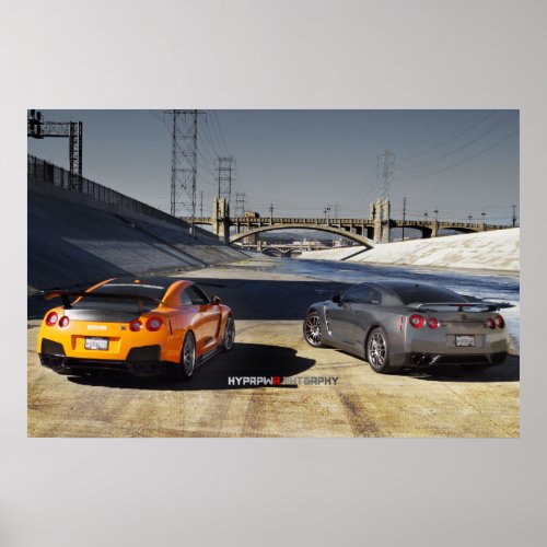 2 Nissan GT_R R35 in Downtown Los Angeles Poster